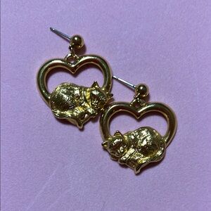 Avon Gold Cat Heart Earrings
